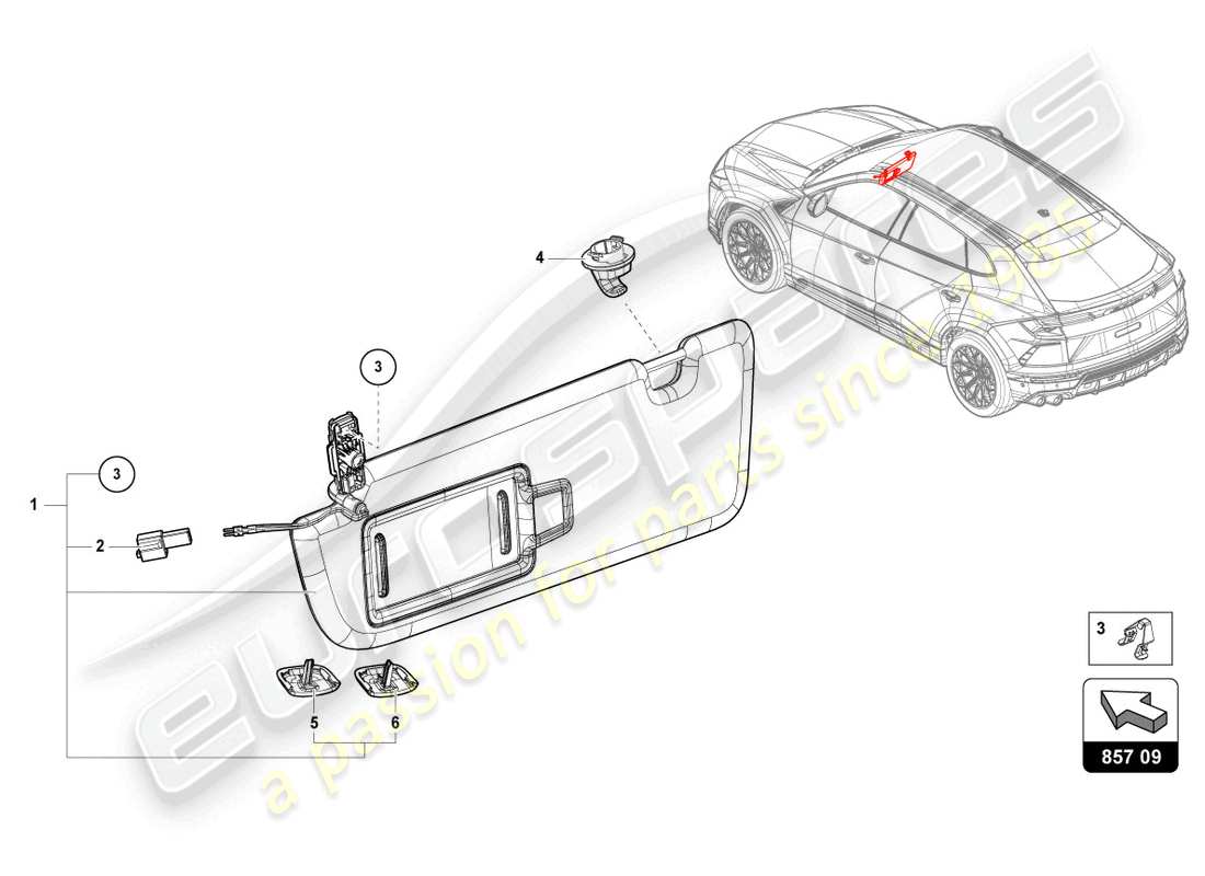 lamborghini urus (2020) schéma des pièces du pare-soleil