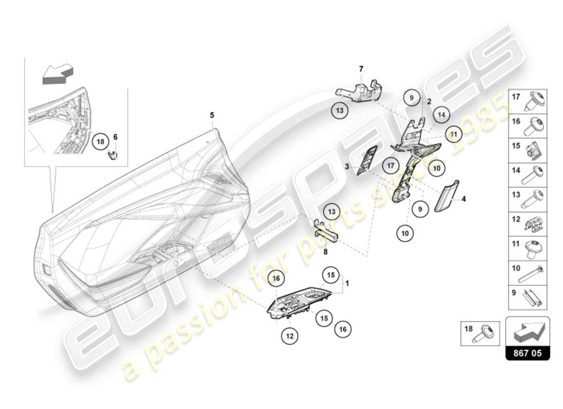 lamborghini revuelto coupe (2024) garniture pour porte schéma des pièces