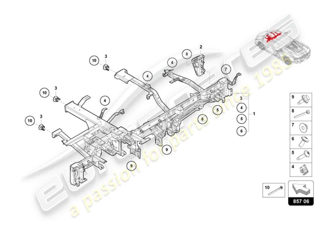 lamborghini revuelto coupe (2024) traverse pour tableau de bord schéma des pièces
