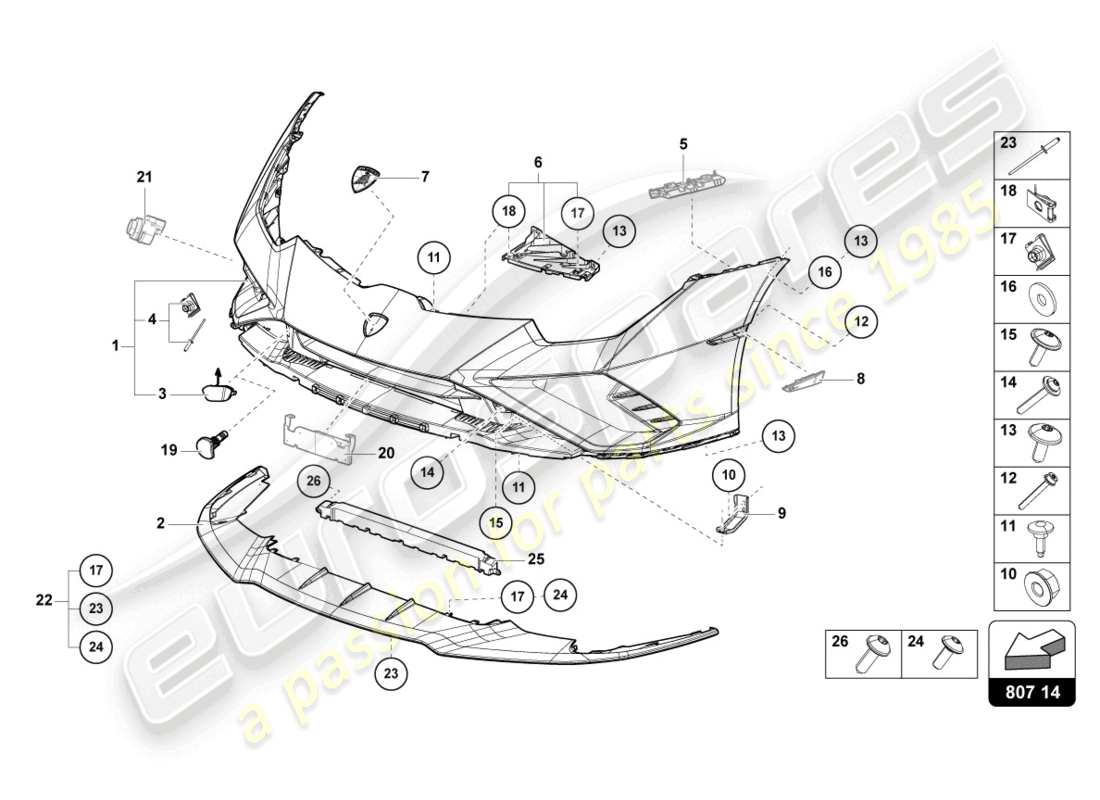 lamborghini evo spyder 2wd (2021) pare-chocs avant schéma des pièces