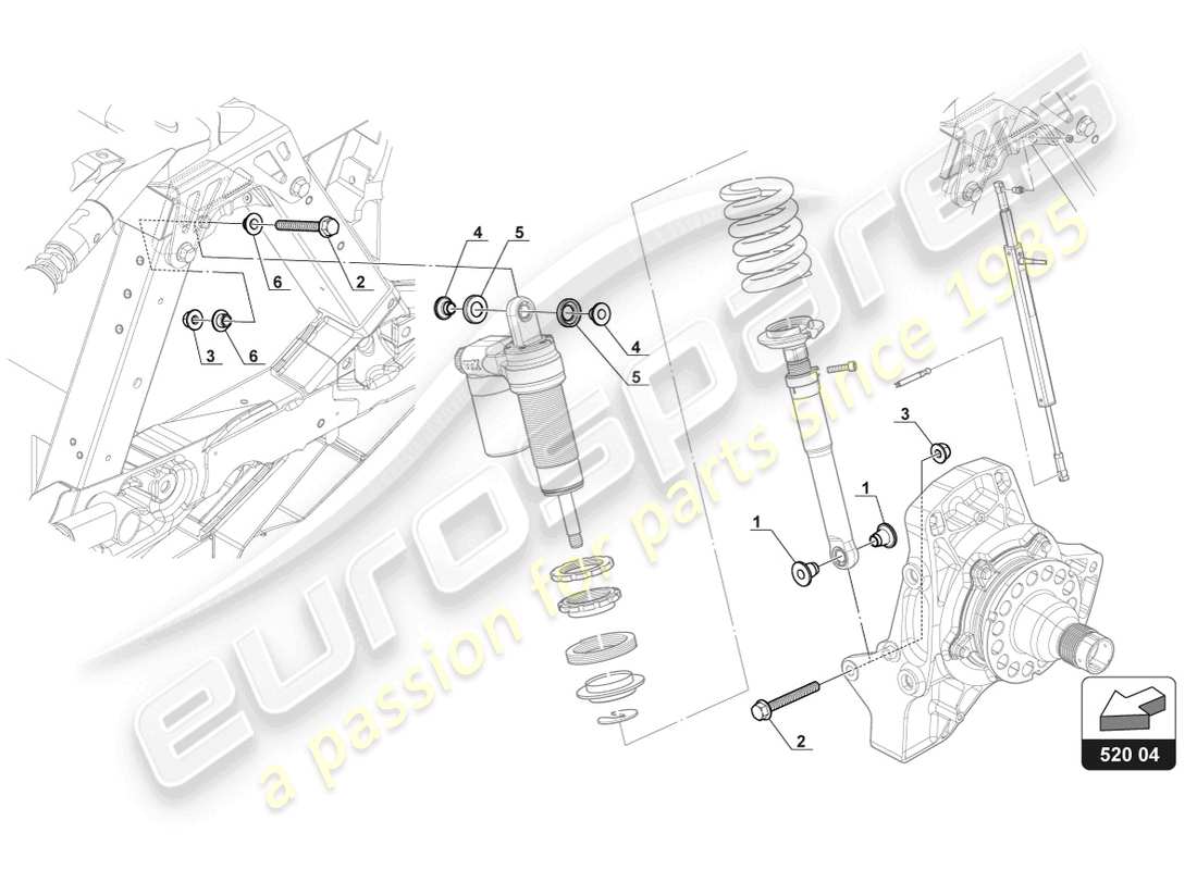 lamborghini gt3 evo (2018) fixation de l'amortisseur arrière schéma des pièces