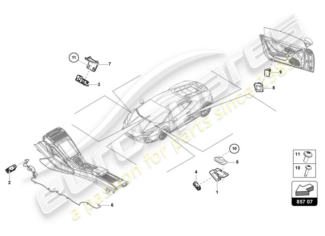 lamborghini evo spyder 2wd (2021) pièces individuelles pour lampe d'intérieur et de lecture schéma des pièces