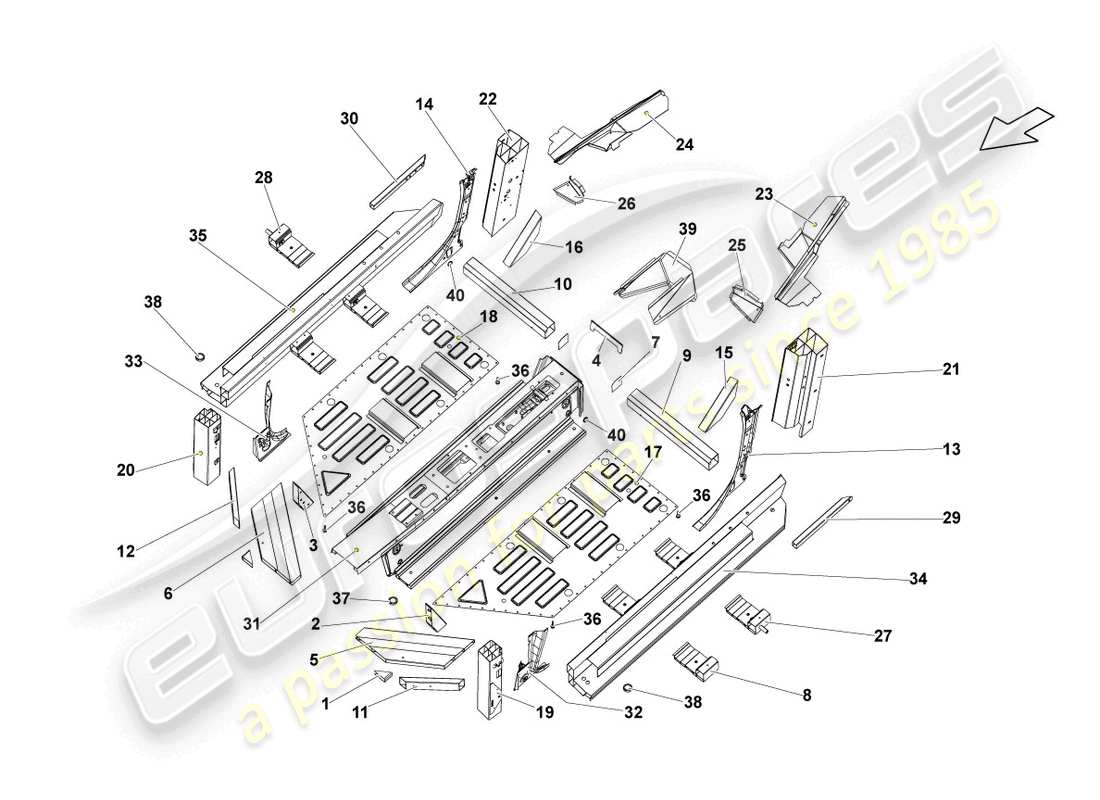 lamborghini lp560-4 spider (2013) assemblage du plancher schéma des pièces