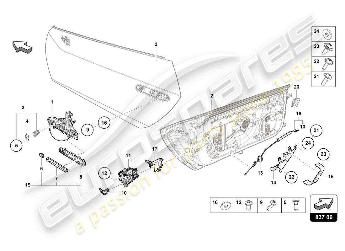 lamborghini sto (2022) poignée de porte, interne schéma des pièces