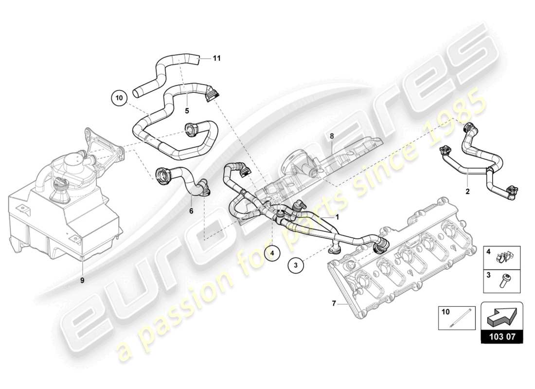 lamborghini evo spyder (2021) ligne de reniflard schéma des pièces