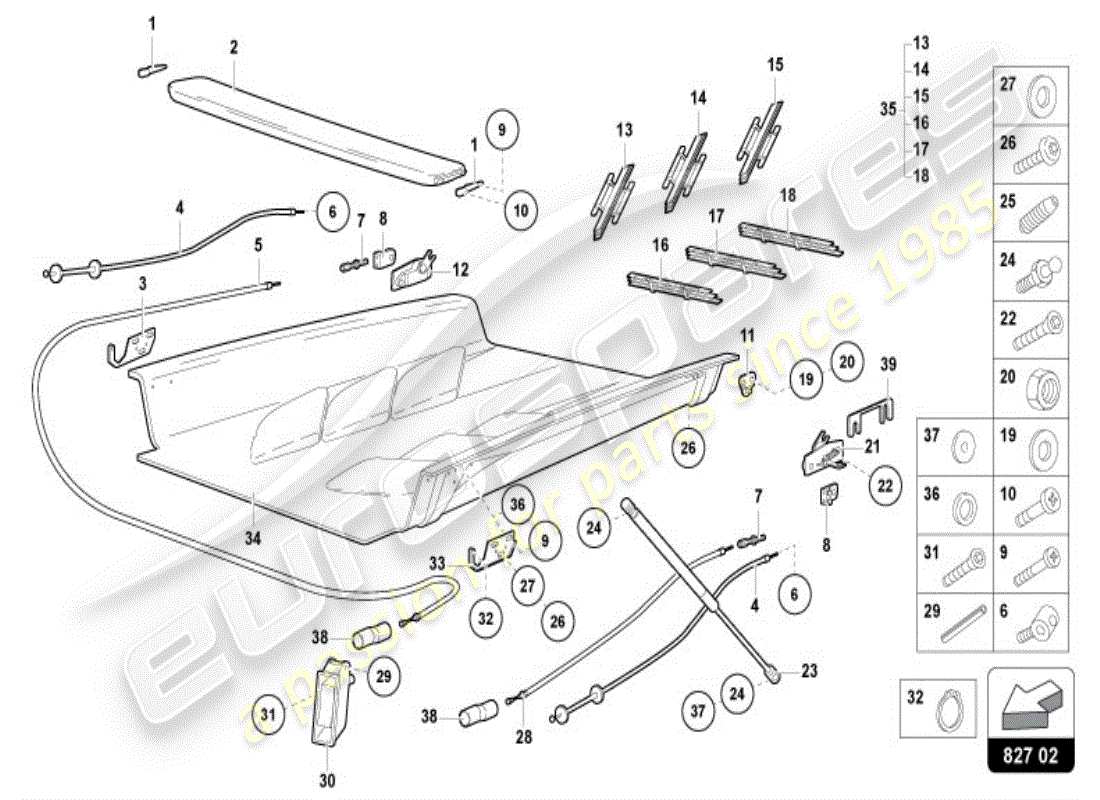 lamborghini diablo vt (1997) couvercle moteur avec insp. couverture diagramme de pièce