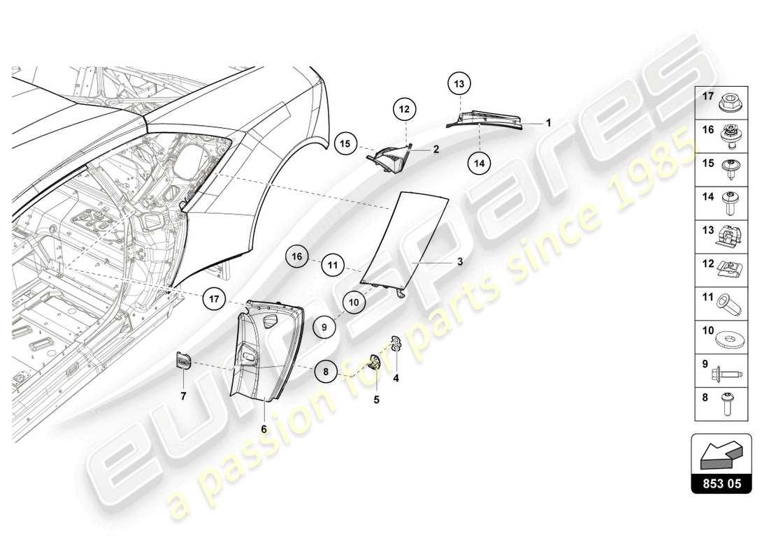 lamborghini evo spyder 2wd (2021) plaque de recouvrement pour longeron latéral schéma des pièces