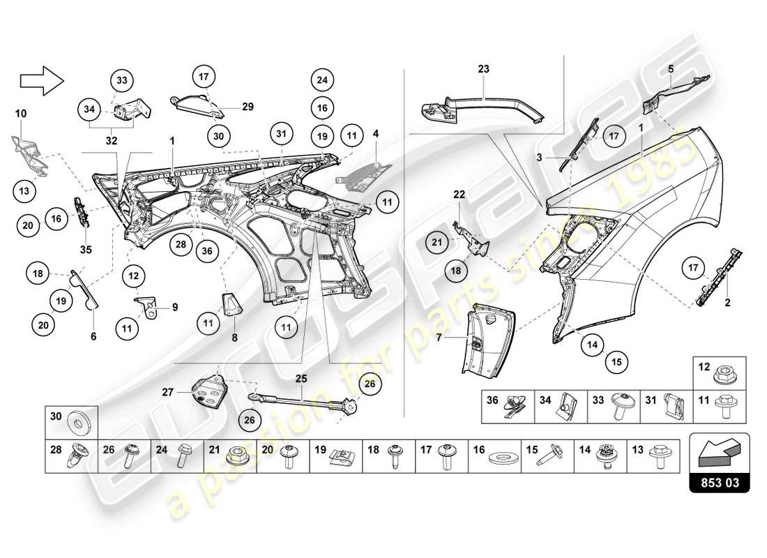 lamborghini evo spyder 2wd (2021) schéma des pièces de l'aile