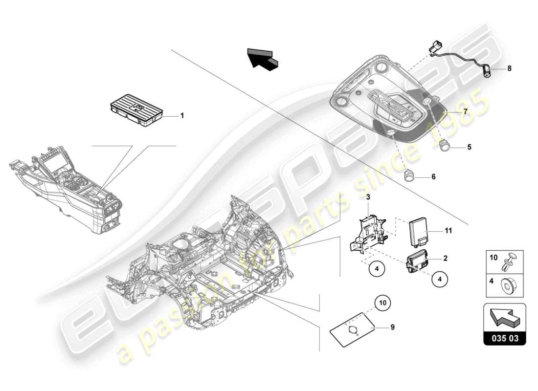 lamborghini urus performante (2024) pièces électriques pour la préparation de téléphone cellulaire schéma des pièces