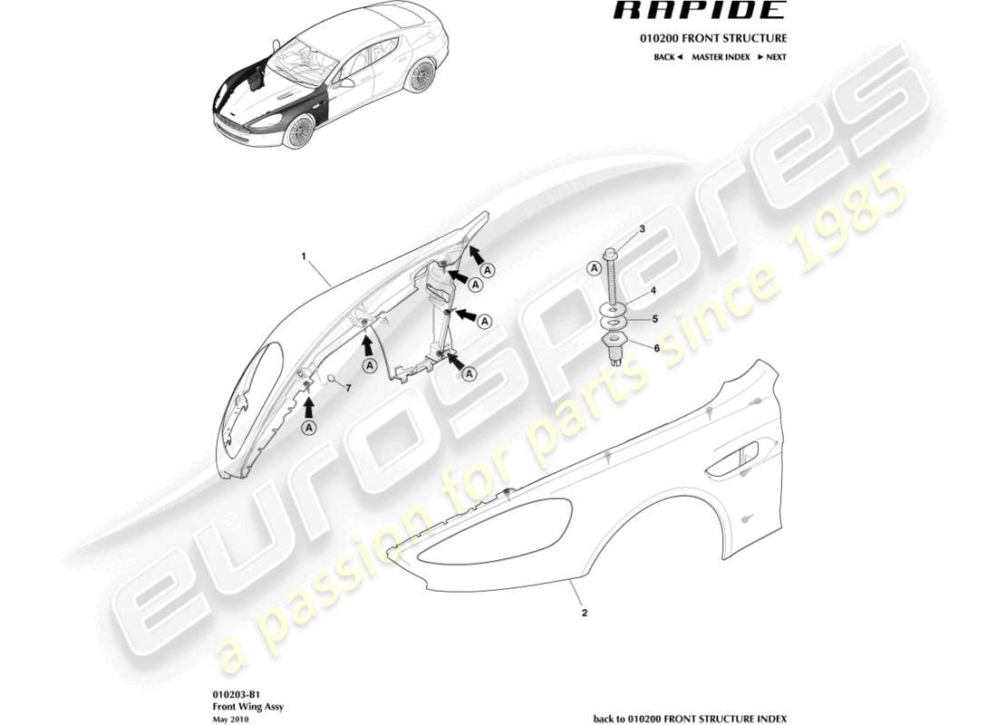 aston martin rapide (2011) schéma des pièces des ailes avant