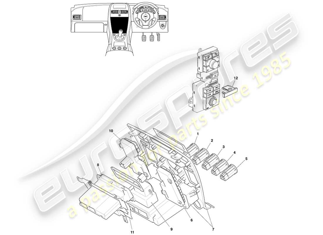 aston martin v8 vantage (2007) diagramme des composants des commandes multimédias