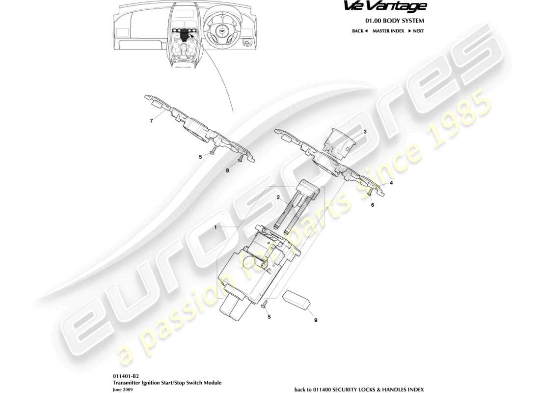 aston martin v12 vantage (2010) module démarrage/arrêt, 09my diagramme de pièce