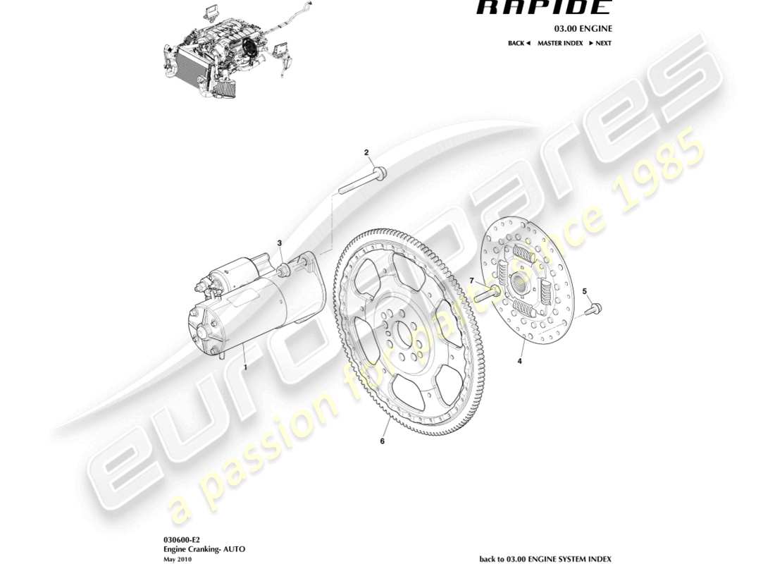 aston martin rapide (2012) démarrage du moteur, diagramme de pièce automobile