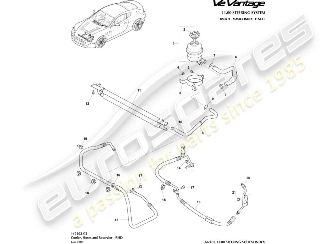aston martin v12 vantage (2010) refroidisseur, tuyaux et réservoir, diagramme de pièces rhd
