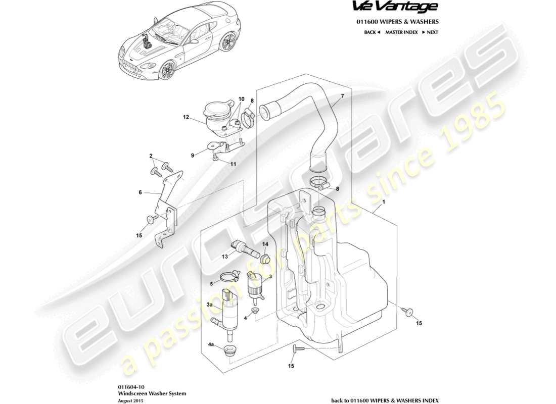 aston martin v12 vantage (2010) schéma des pièces de la bouteille de rondelle