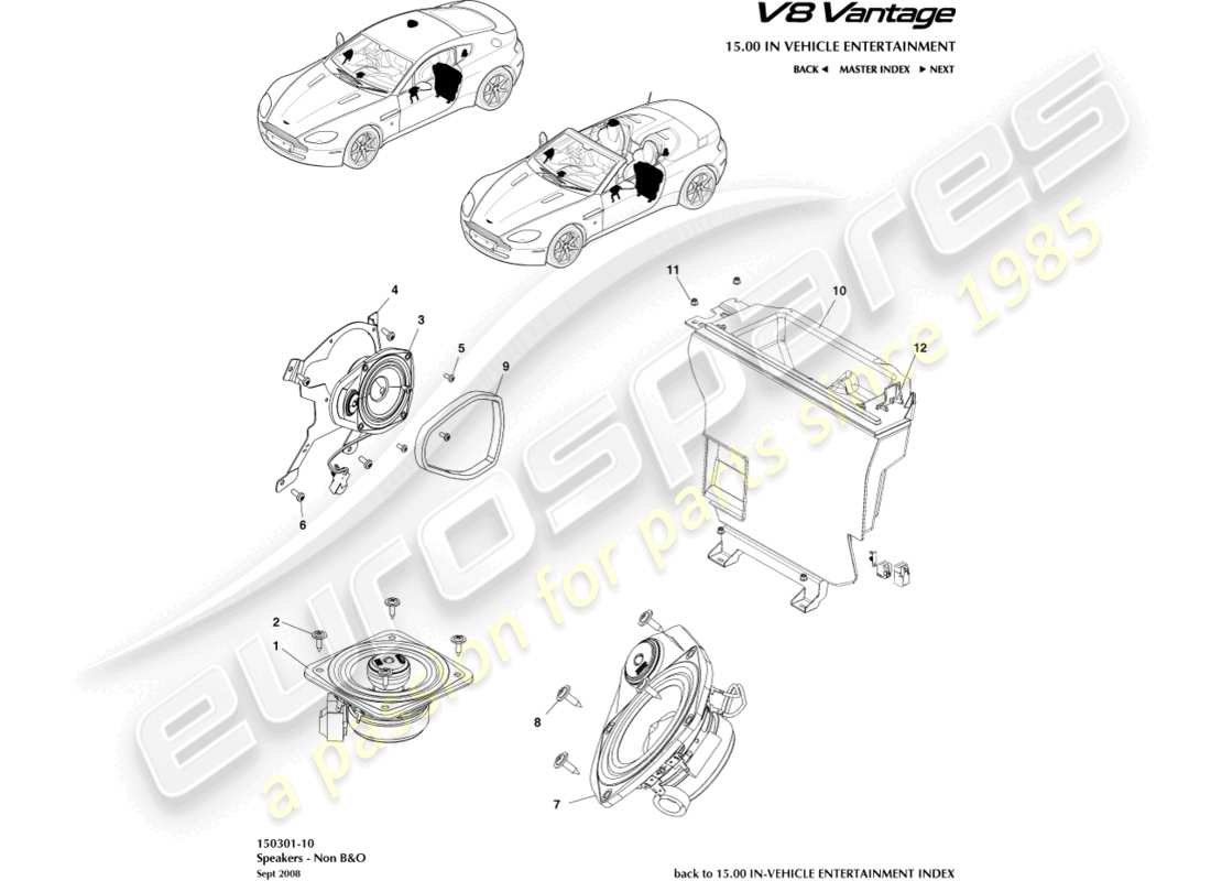 aston martin v8 vantage (2014) haut-parleur, diagramme de la pièce de base