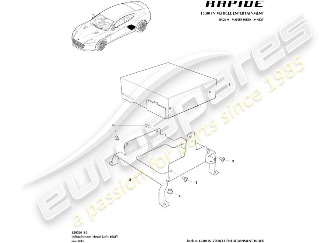 aston martin rapide (2012) unité principale d'infodivertissement, diagramme de pièces 16my