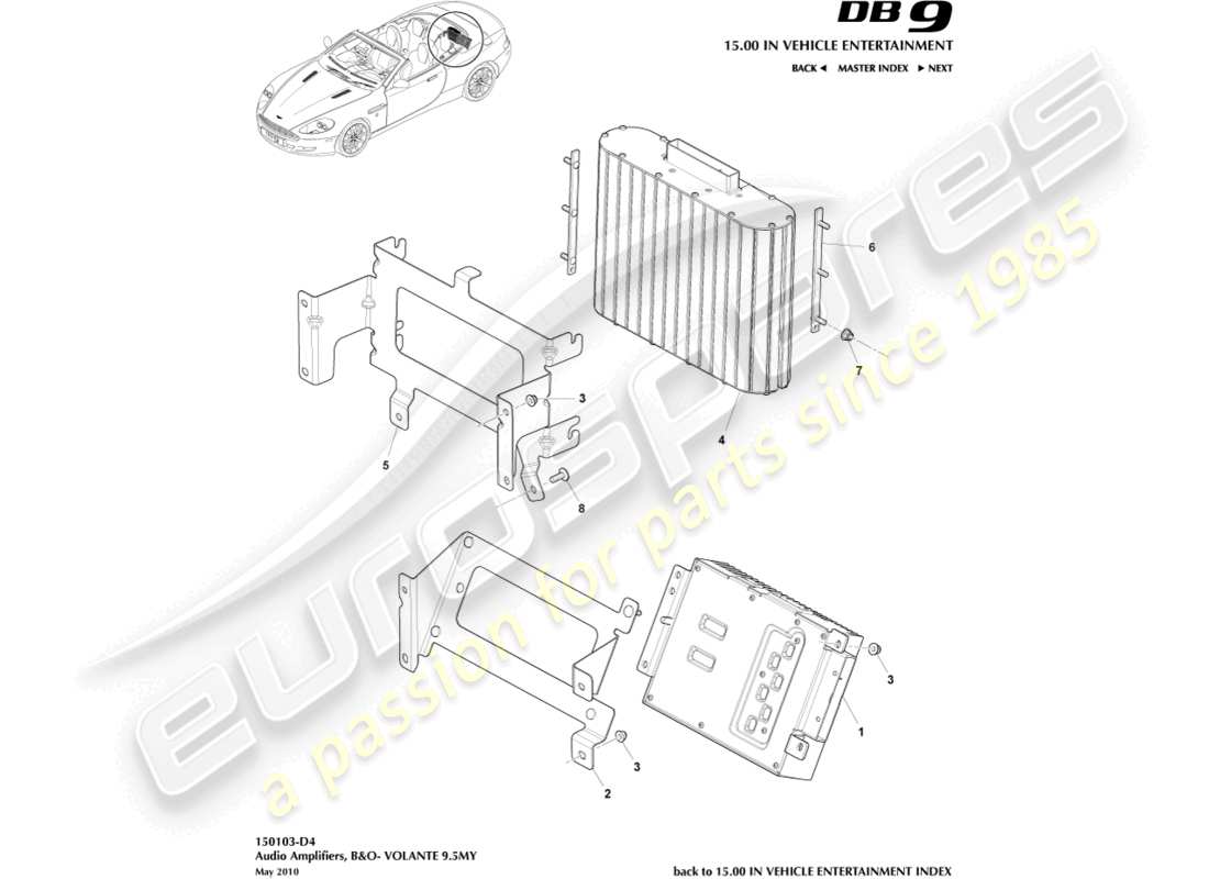 aston martin db9 (2008) amplificateurs haut de gamme, diagramme de pièces volante