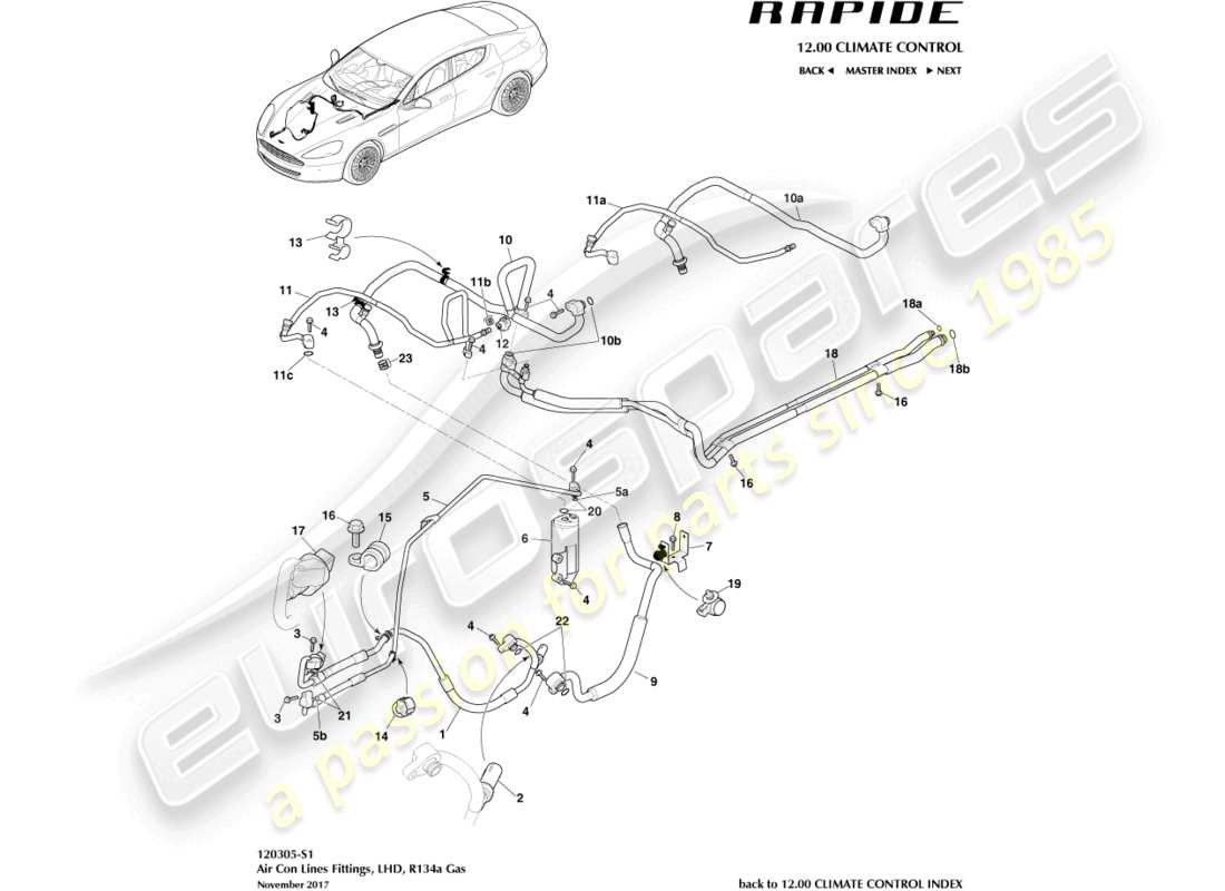 aston martin rapide (2012) conduites de climatisation, r134a, diagramme de pièces lhd