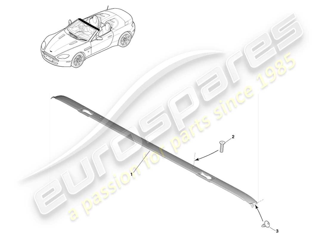 aston martin v8 vantage (2005) garniture de toit, diagramme de pièce du roadster