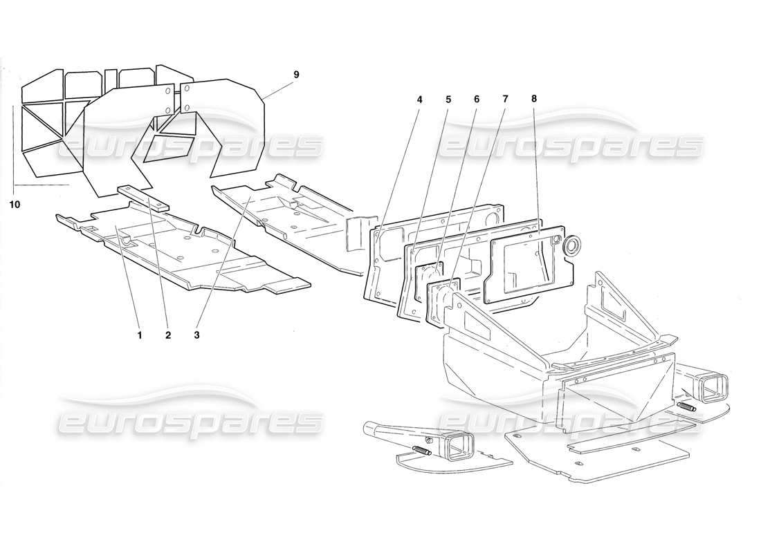 lamborghini diablo roadster (1998) panneaux de plancher de cadre (valable pour le royaume-uni 1998) schéma des pièces