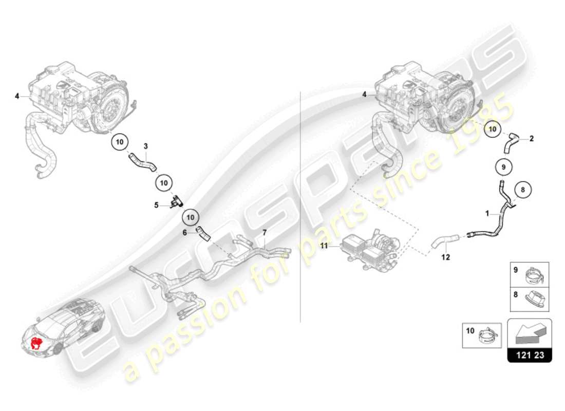 lamborghini revuelto coupe (2024) système de refroidissement par liquide de refroidissement - refroidissement haute tension schéma des pièces