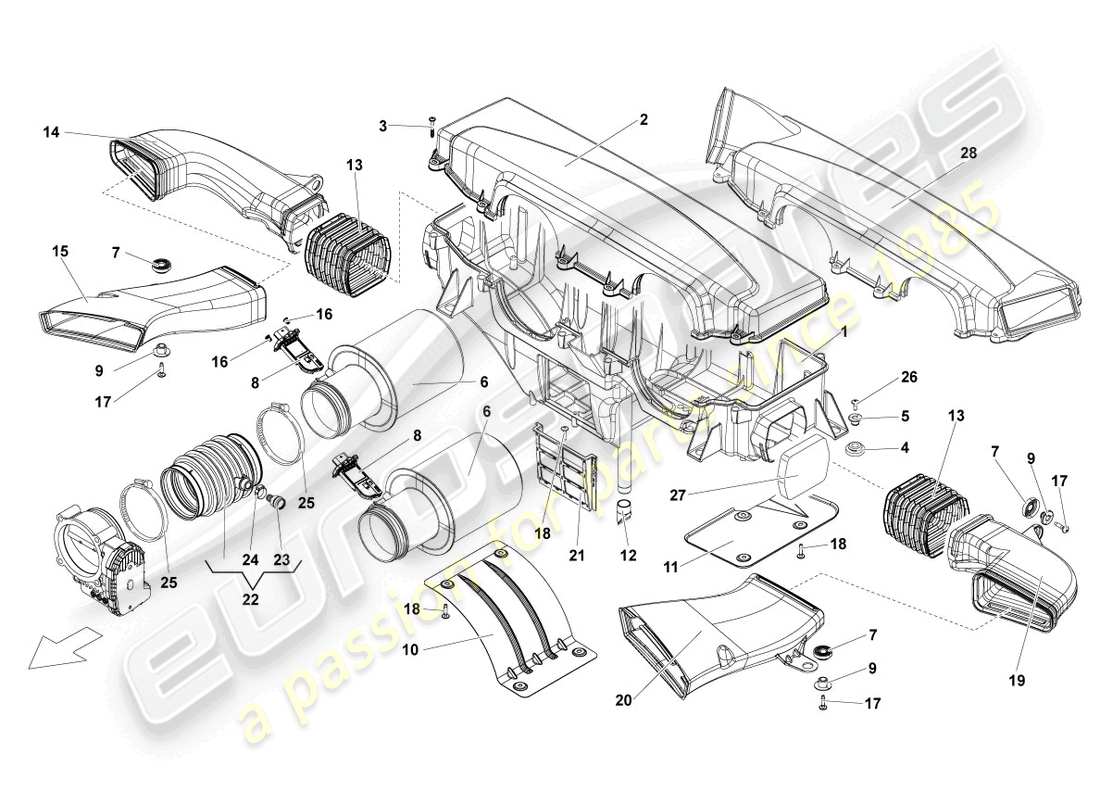 lamborghini lp570-4 sl (2014) filtre à air avec pièces de raccordement schéma des pièces