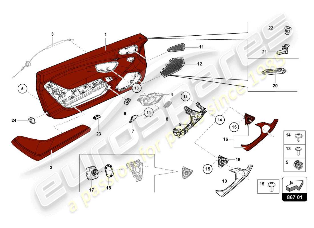 lamborghini evo spyder 2wd (2022) panneau de porte schéma des pièces