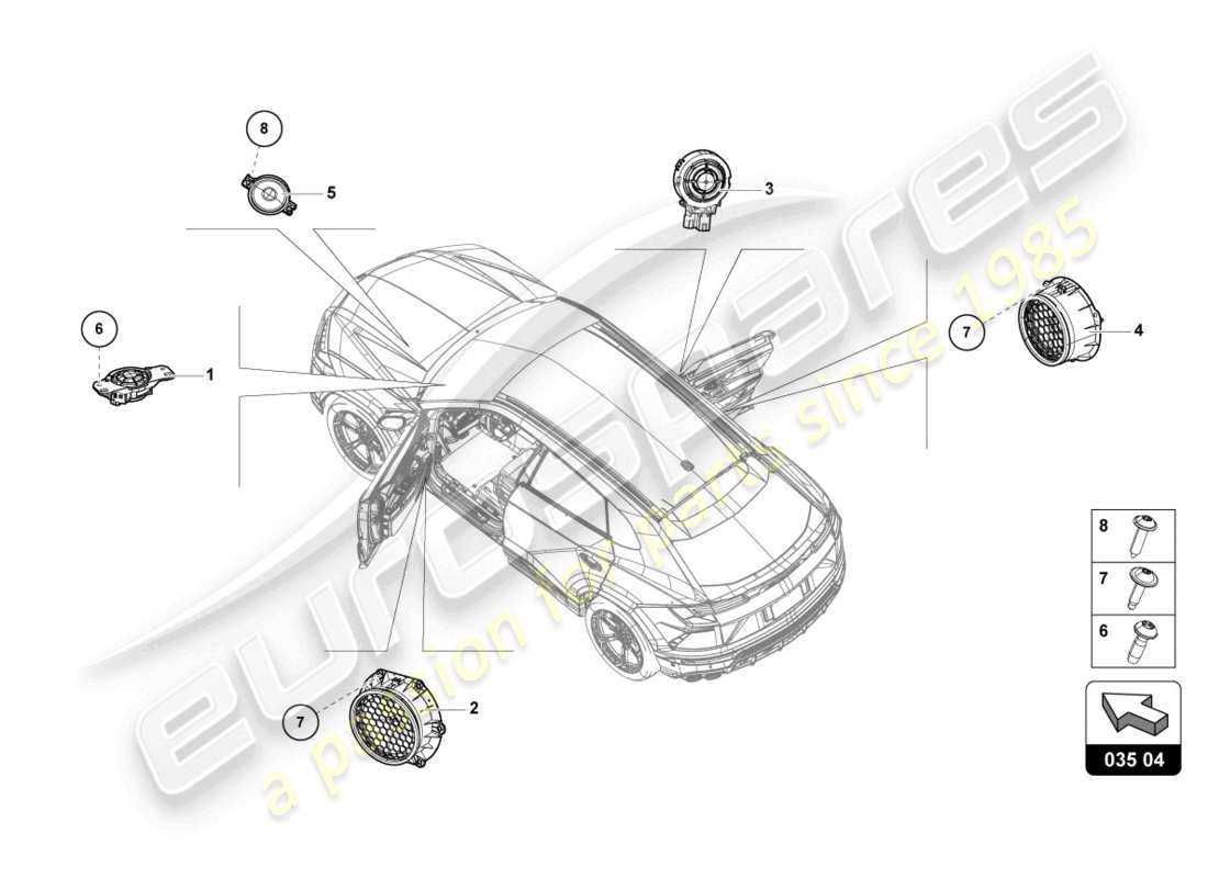 lamborghini urus performante (2024) pièces électriques pour système audio schéma des pièces