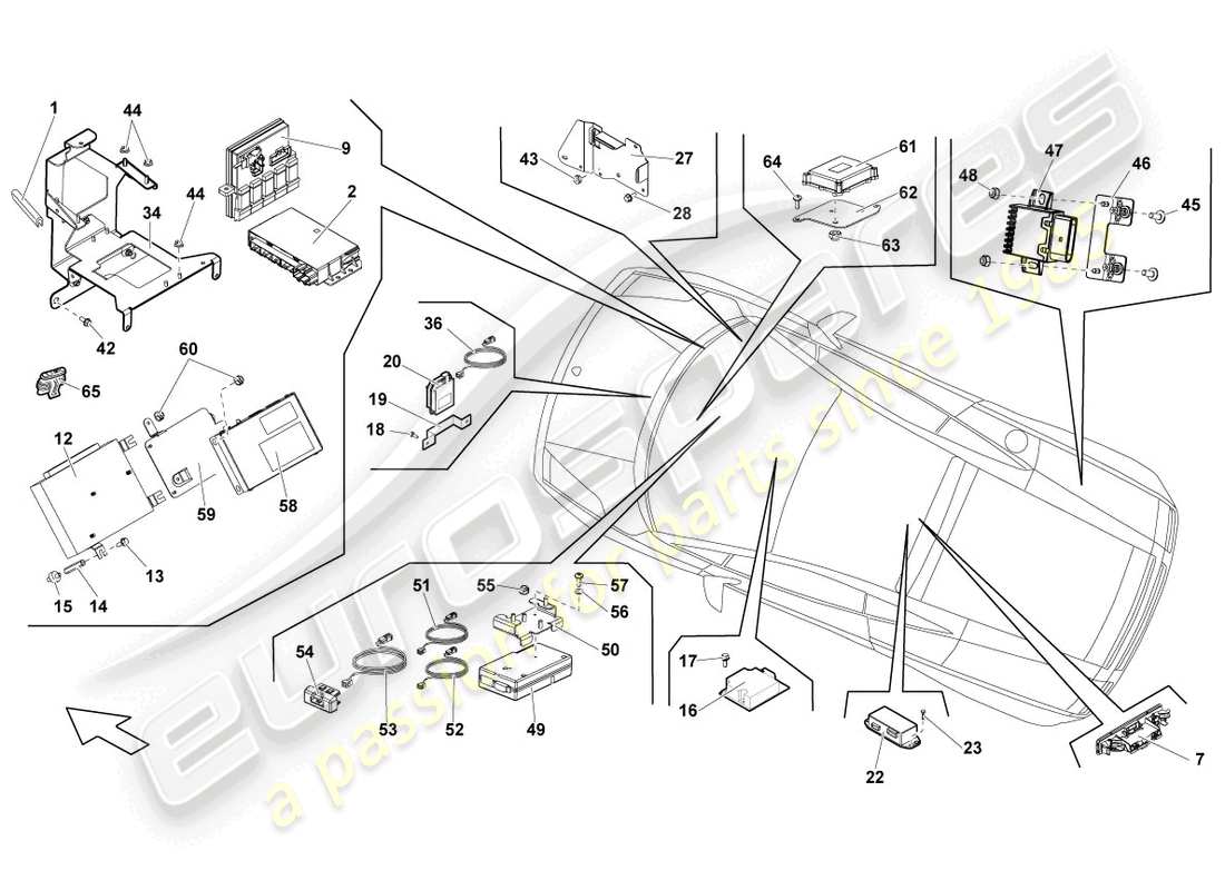lamborghini blancpain sts (2012) unité de commande centrale pour système de commodité schéma partiel
