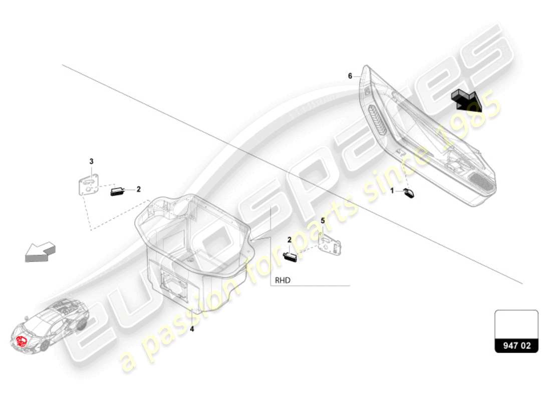 lamborghini revuelto coupe (2024) éclairage d'entrée schéma des pièces
