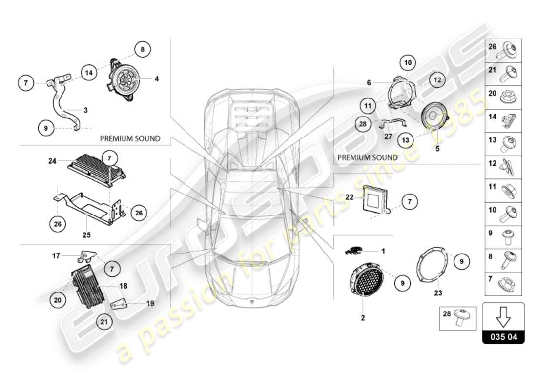 lamborghini 2024 (evo spyder) schéma des pièces de l'unité radio