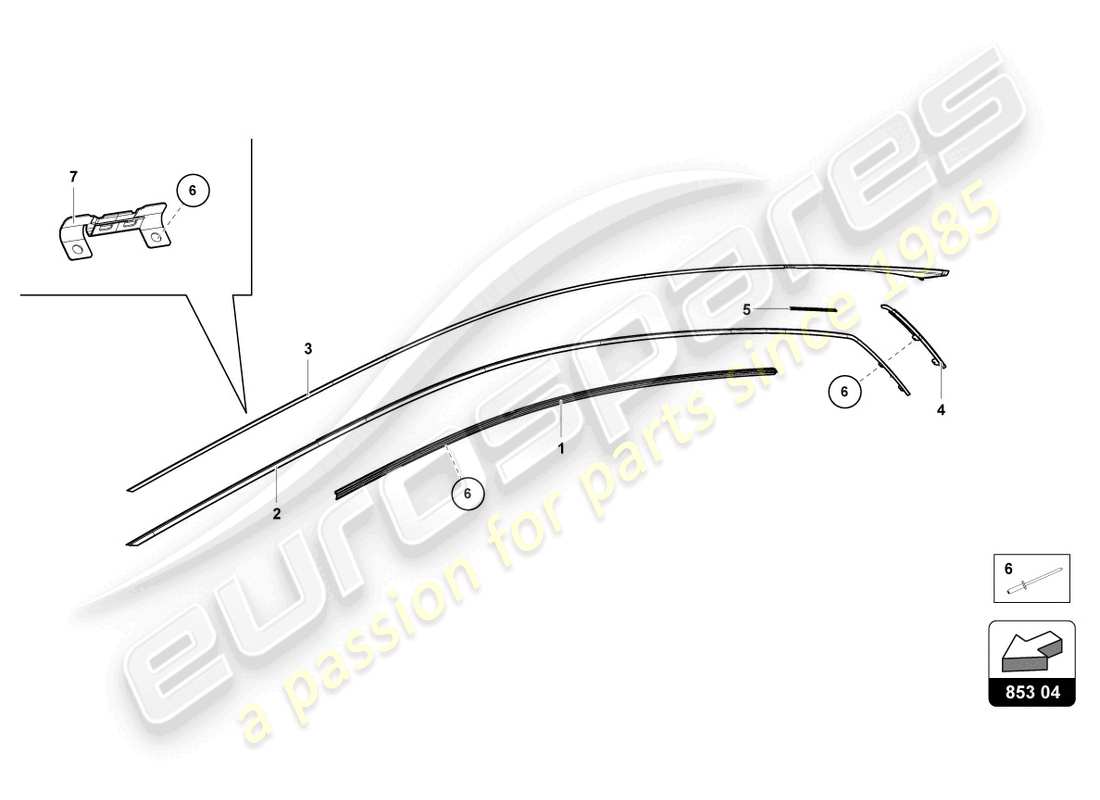 lamborghini evo spyder 2wd (2021) moulures - schéma des pièces du toit