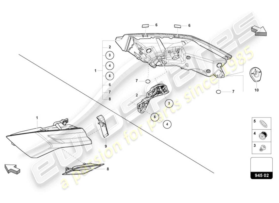 lamborghini urus (2020) feu arrière schéma des pièces