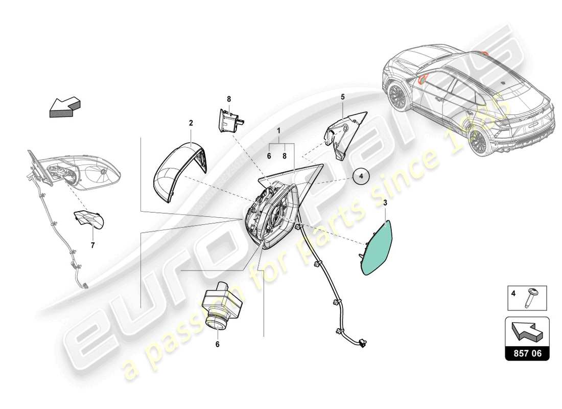 lamborghini urus (2020) miroir extérieur schéma des pièces