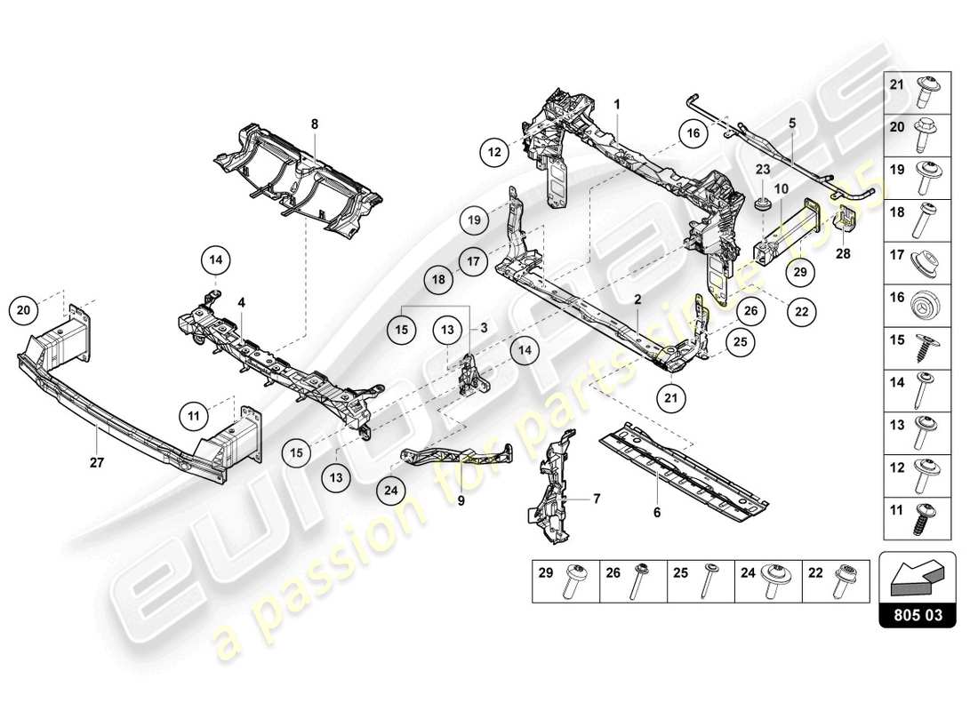 lamborghini urus s (2024) support pour radiateur de refroidissement schéma des pièces