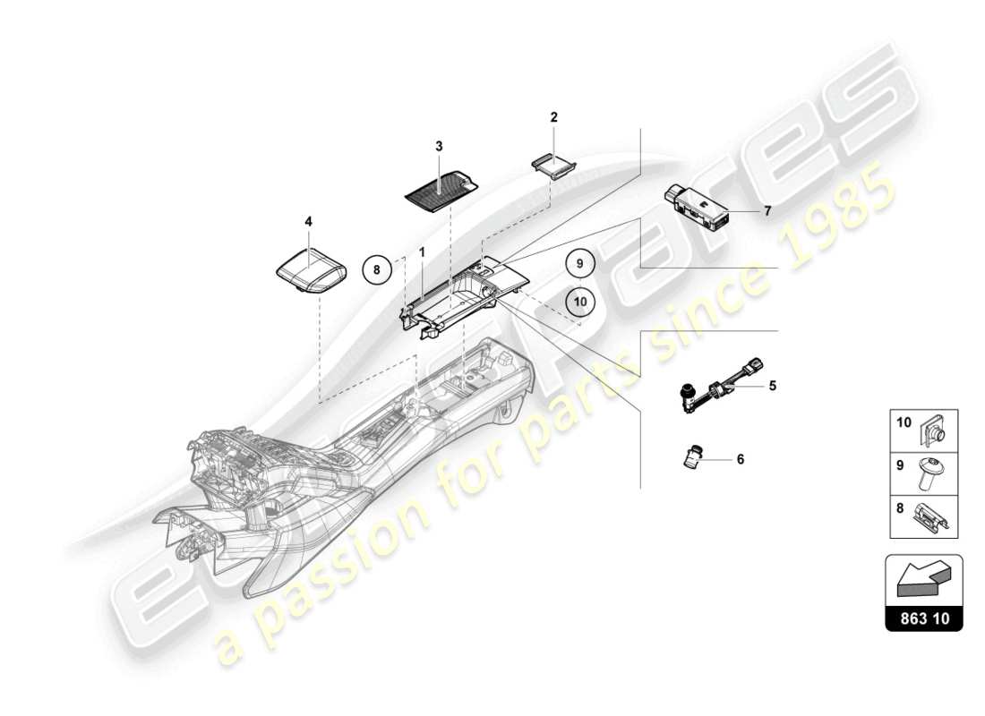 lamborghini 2023 (tecnica) compartiment de rangement schéma des pièces