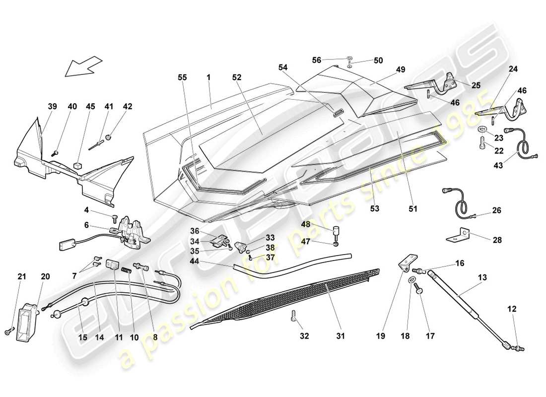 lamborghini lp640 roadster (2009) volet pour cache moteur transparent schéma des pièces