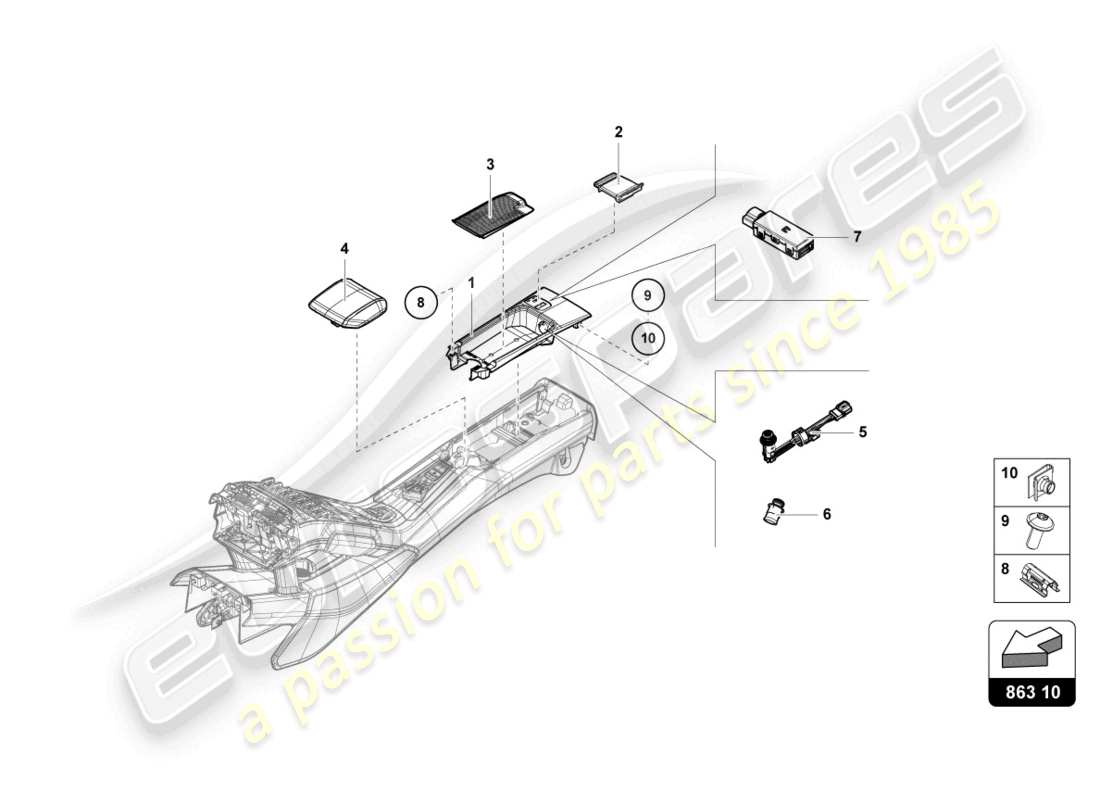 lamborghini 2024 (evo spyder) compartiment de rangement schéma des pièces