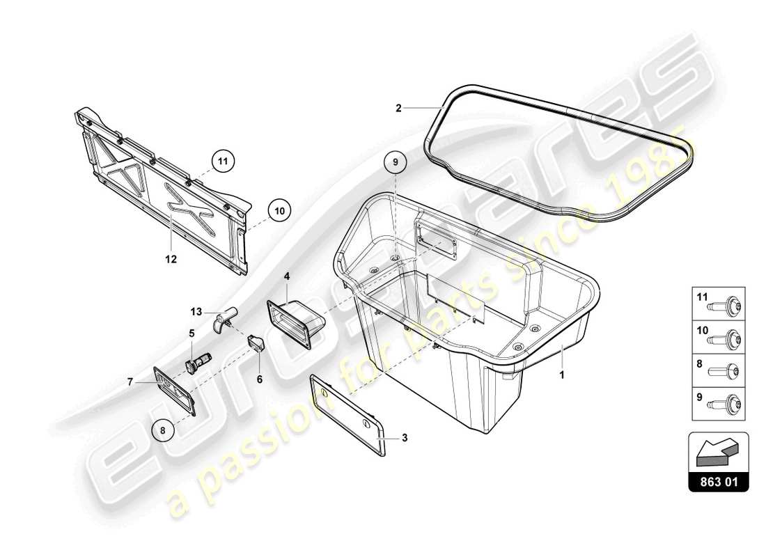 lamborghini evo spyder (2022) doublure de coffre à bagages schéma des pièces