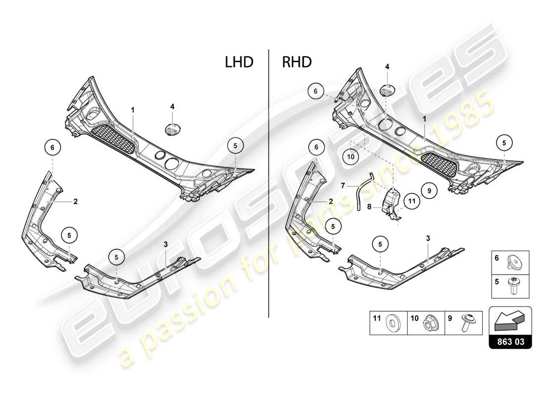lamborghini sterrato (2023) couvercle avant schéma des pièces