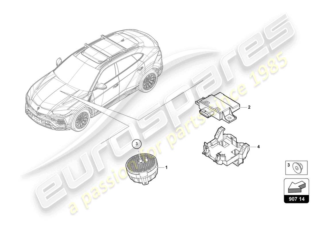 lamborghini urus performante (2024) pièces électriques pour la production de bruit du moteur schéma des pièces