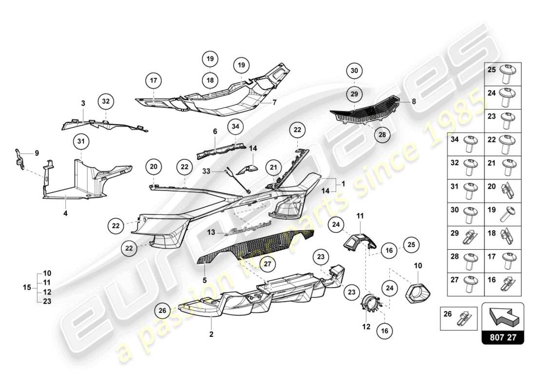lamborghini sian roadster (2021) pare-choc arrière schéma des pièces