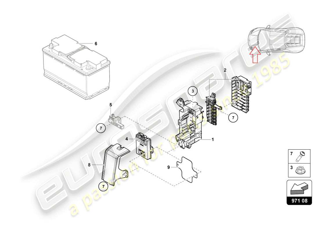 lamborghini evo coupe 2wd (2022) schéma des pièces de la boîte à fusibles