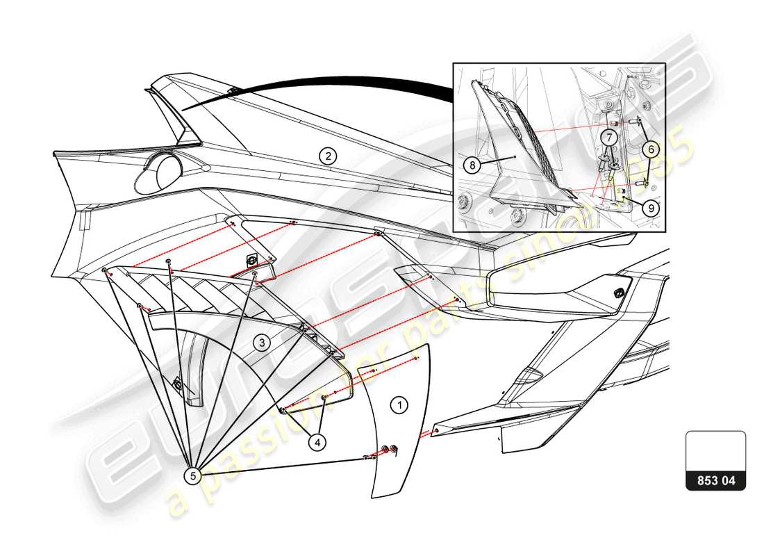 lamborghini super trofeo evo 2 (2022) garde-boue arrière schéma des pièces