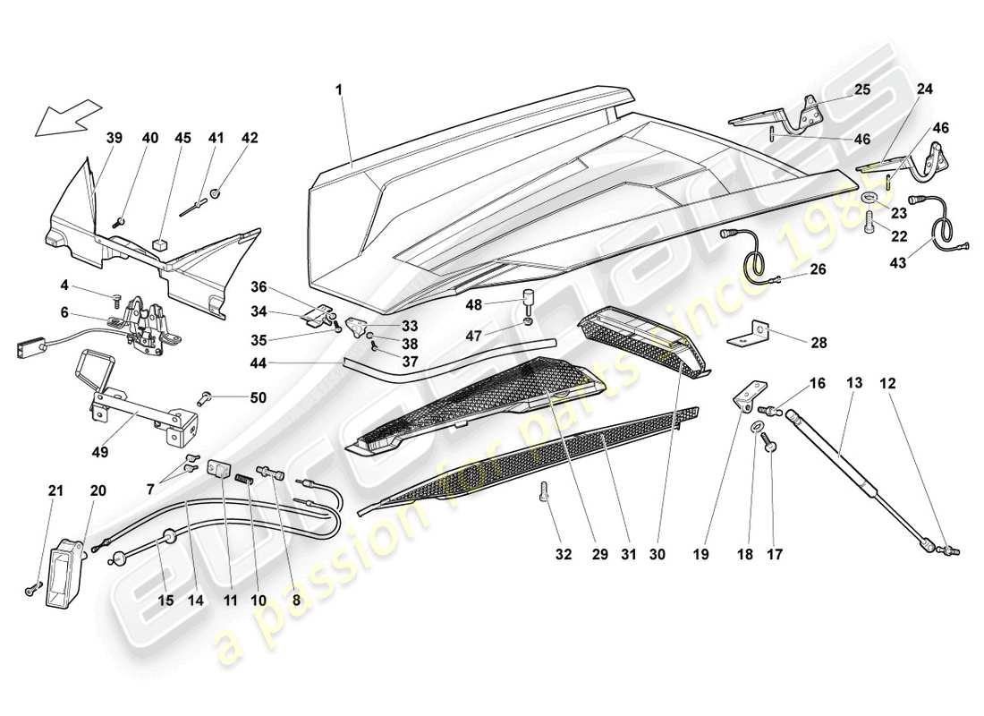 lamborghini lp640 roadster (2010) volet pour couvercle moteur schéma des pièces