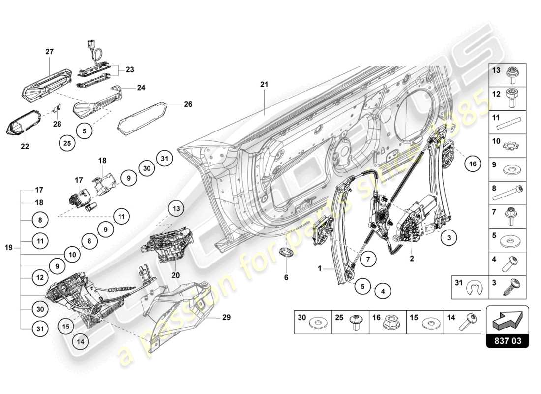 lamborghini sian roadster (2021) porte conducteur et passager schéma des pièces