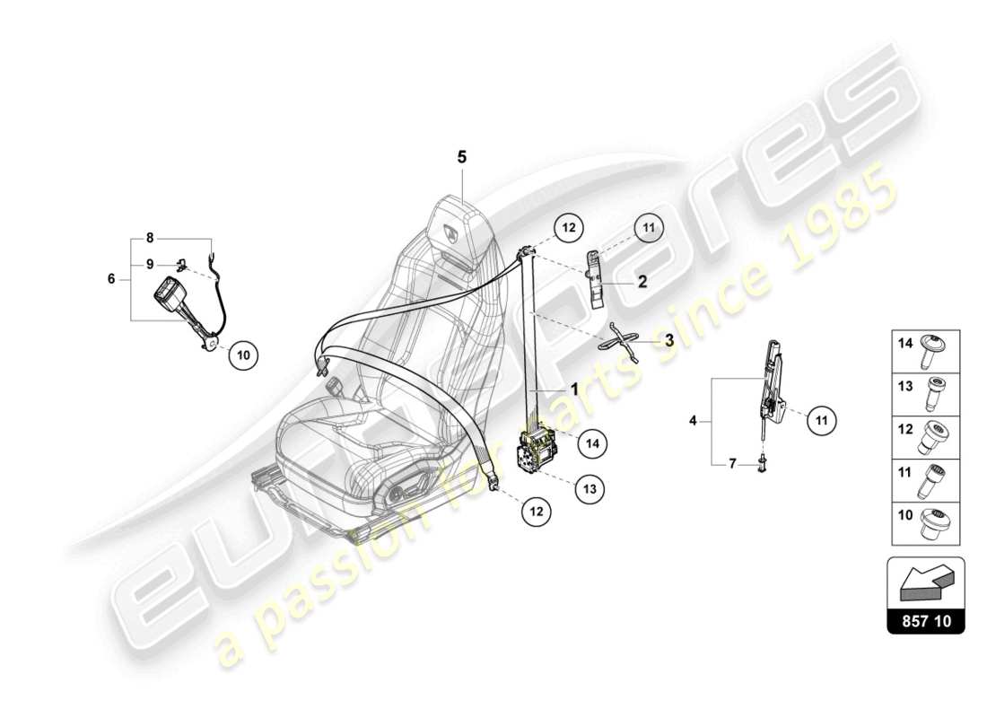 lamborghini urus performante (2024) ceinture de sécurité à trois points avant schéma des pièces