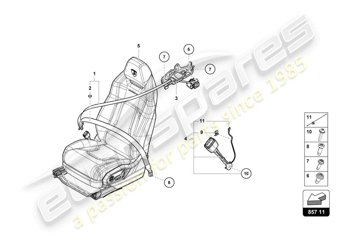 lamborghini urus performante (2024) ceinture de sécurité à trois points arrière schéma des pièces