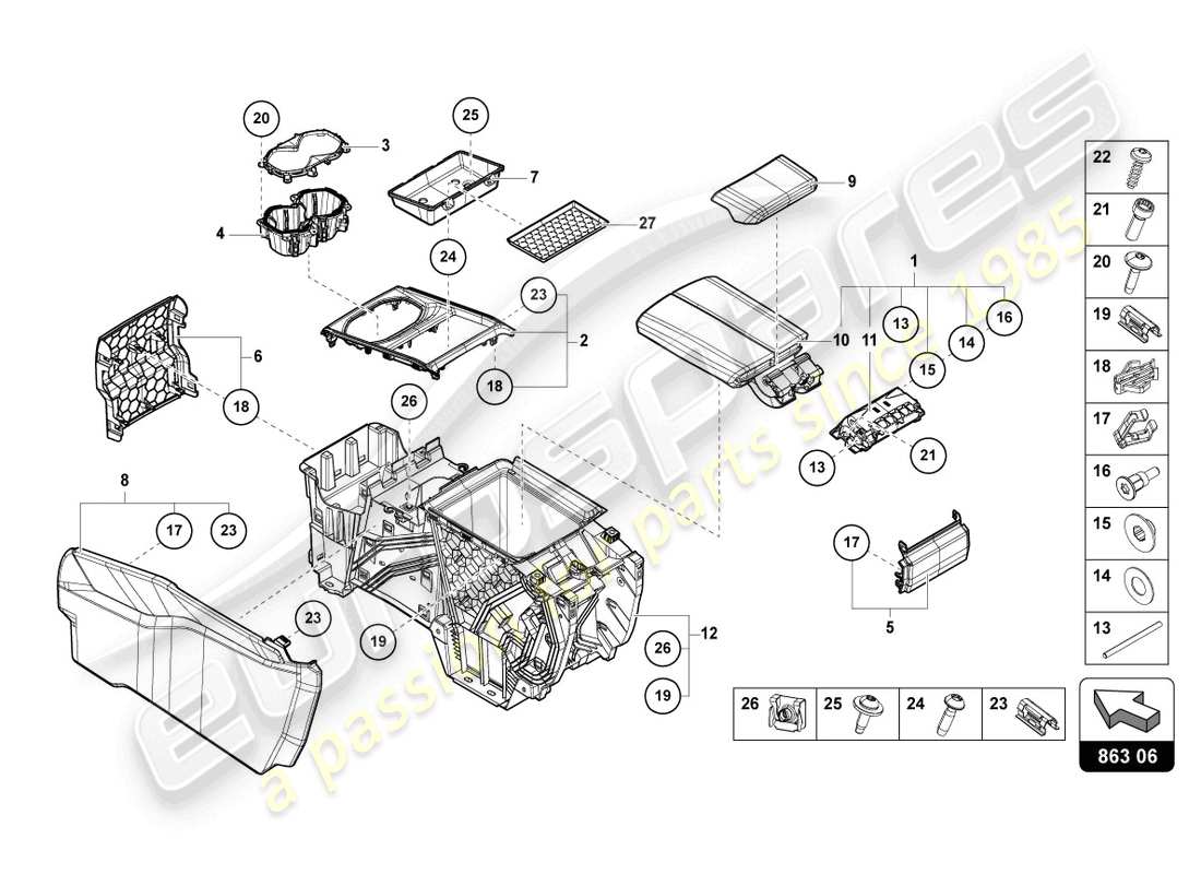lamborghini urus s (2023) diagramme de pièce d'accoudoir